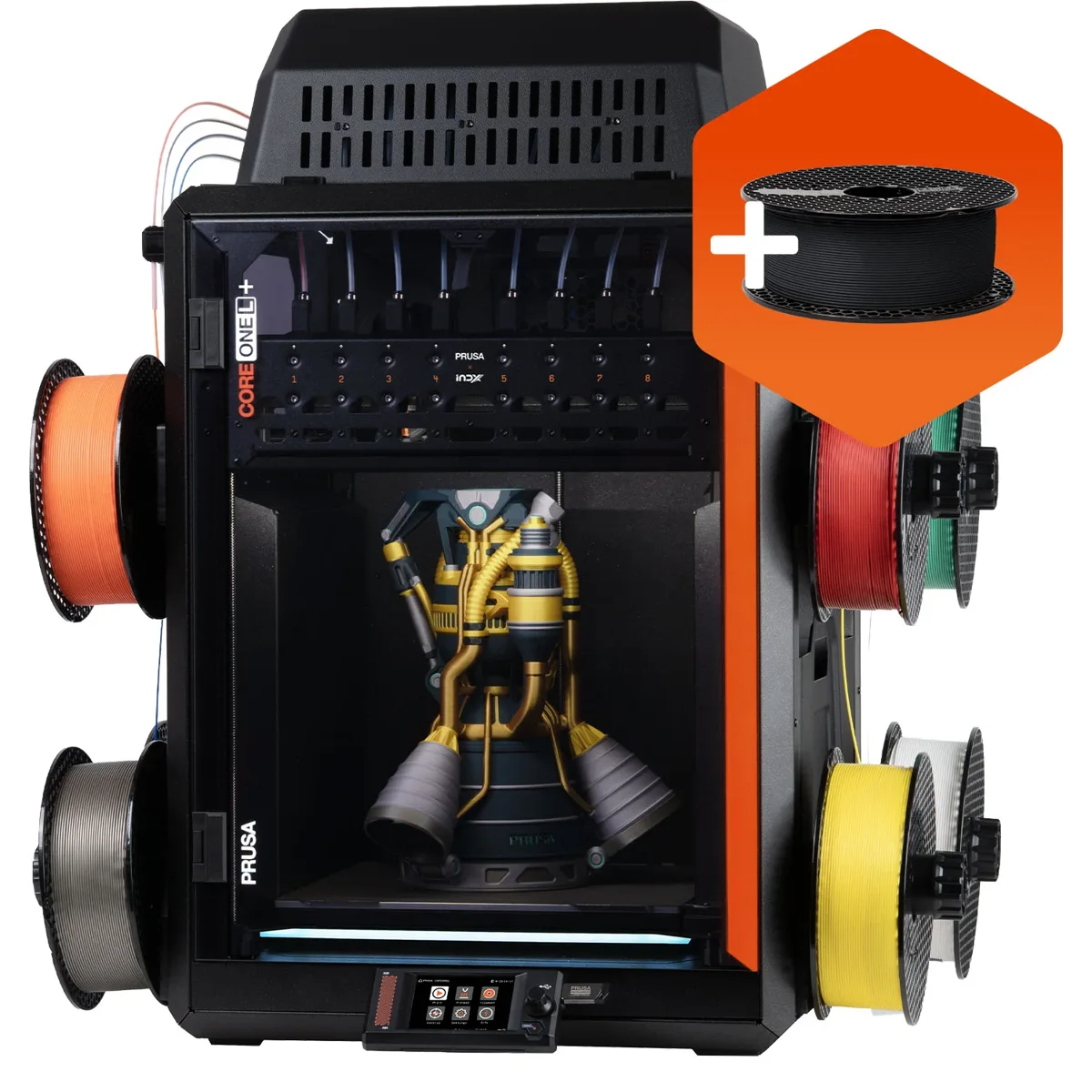 Prusa CORE One L+ with INDX toolchanger and spools