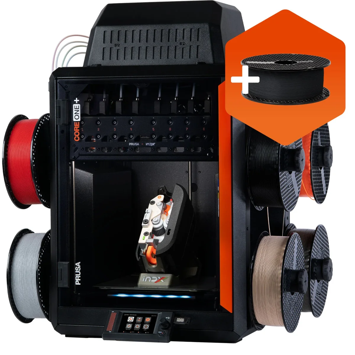 Prusa CORE One+ with INDX toolchanger and spools