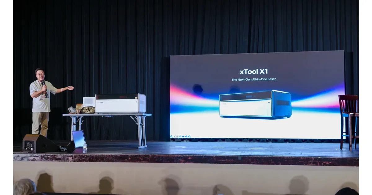 xTool X1 laser presented on stage at its debut